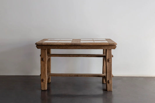 OAK TABLE WITH GLAZED TILES
